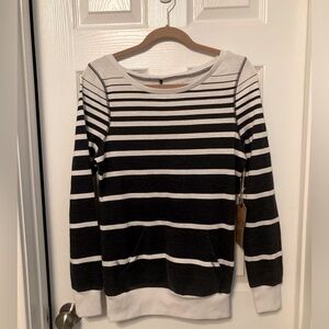 Blue and White Striped Terry Sweatshirt